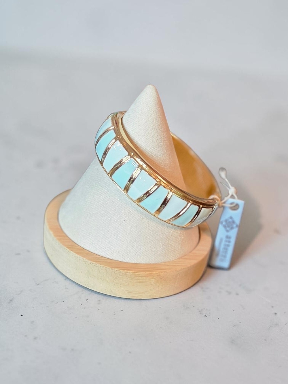 Atterri Gold-Trim Light Blue Enamel Hinged Bangle Bracelet, NWT In Gift Box